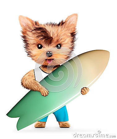 Animal wearing t-shirt, shorts and holding surf Cartoon Illustration