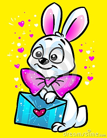 Animal white rabbit postcard letter love character cartoon illustration Cartoon Illustration