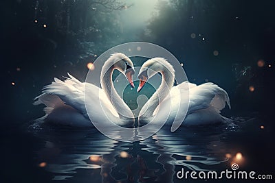 Two swans in love. Generative AI Stock Photo