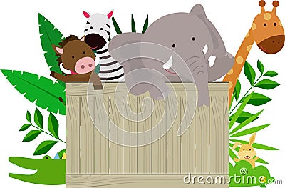 Animal and wood banner Vector Illustration