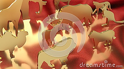 The animal wood plate on red silk background 3d rendering Stock Photo