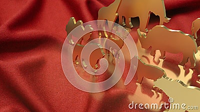 The animal wood plate on red silk background 3d rendering Stock Photo