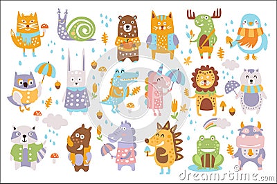 Animal Woodland Autumn Vector Set. Cartoon of cute animals vector set Vector Illustration