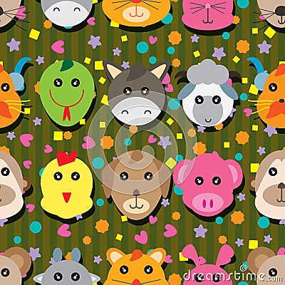 Animal Zodiac Head Seamless Pattern Vector Illustration