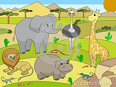 Animals of Africa savanna vector for adults Vector Illustration