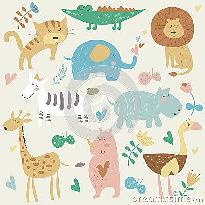 Animals of Africa Vector Illustration