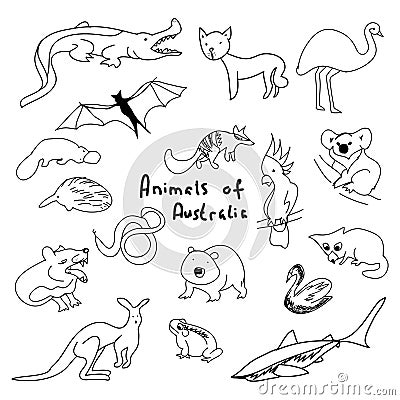 Animals of Australia a set of simple drawings Vector Illustration