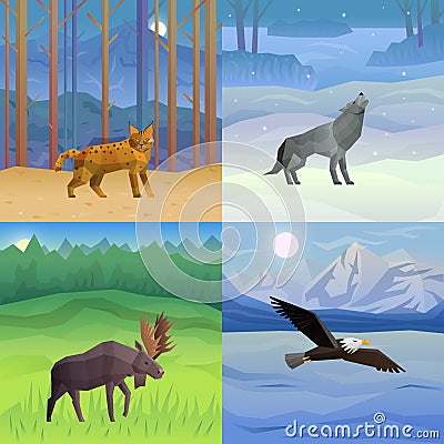 Animals Background Set Vector Illustration