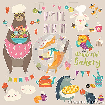 Animals baking the sweets Vector Illustration