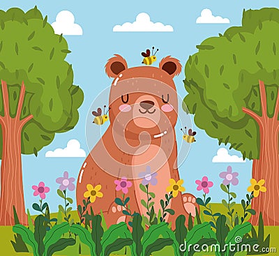 Animals bear bees Vector Illustration