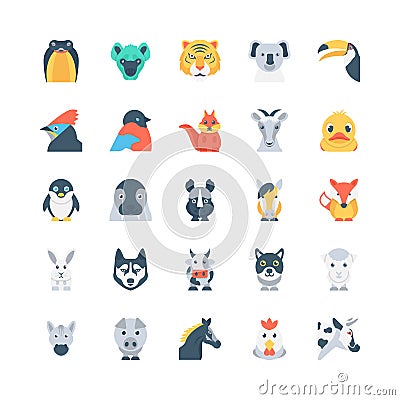 Animals and Birds Colored Vector Icons 4 Stock Photo