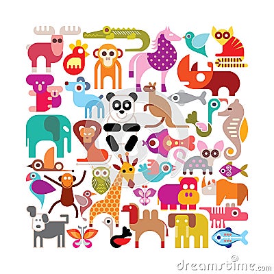 Animals, birds and fishes Vector Illustration