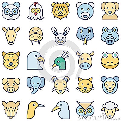 Animals and Birds Vector Icons Set which can easily modify or edit Vector Illustration