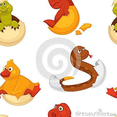 Animals born from eggs, eggshells and reptiles seamless pattern vector. Vector Illustration