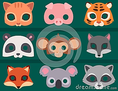 Animals carnival mask vector banner festival decoration masquerade and party costume cute cartoon head decor celebration Vector Illustration