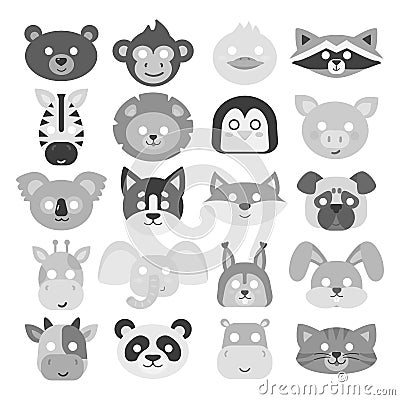 Animals carnival mask vector set festival decoration masquerade and party costume cute cartoon head decor Vector Illustration