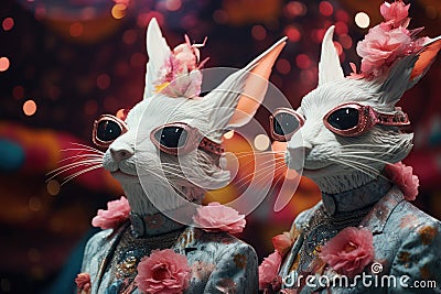 Animals carnival where attendees wear fantastical costumes.Animals in masks, dresses and makeup that captures the magic of the Stock Photo