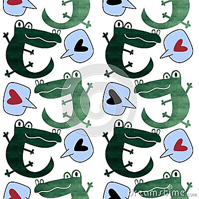 Animals cartoon seamless crocodile lizard dragon pattern for wrapping paper and fabrics and linens and kids Cartoon Illustration