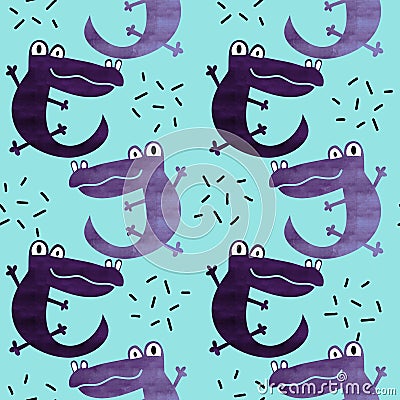 Animals cartoon seamless crocodile lizard dragon pattern for wrapping paper and fabrics and linens and kids Cartoon Illustration