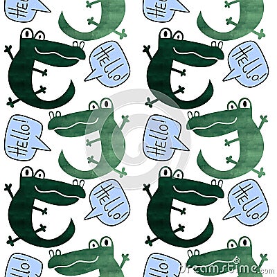 Animals cartoon seamless crocodile lizard dragon pattern for wrapping paper and fabrics and linens and kids Cartoon Illustration