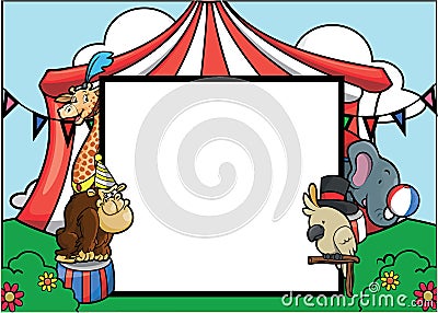 Animals Circus Tent Banner Cartoon Color Illustration Vector Illustration