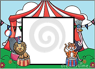 Animals Circus Tent Banner Cartoon Color Illustration Vector Illustration