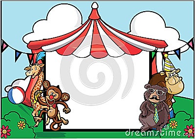 Animals Circus Tent Banner Cartoon Color Illustration Vector Illustration