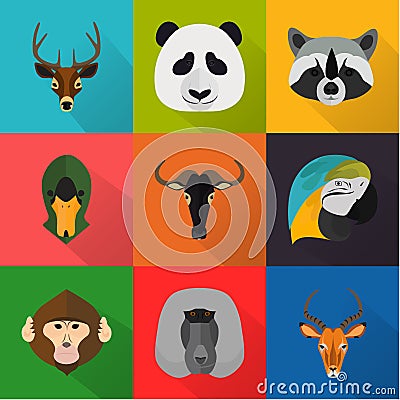 Animals color flat set on color background Stock Photo