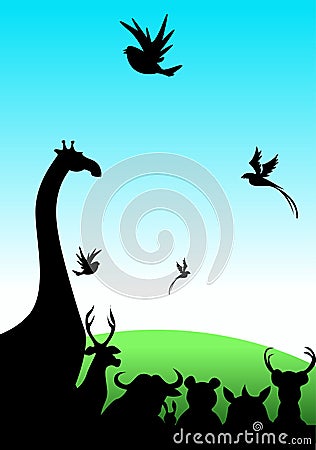 Animals on gross field Vector Illustration