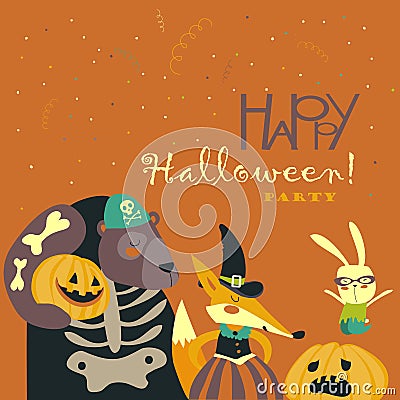 Animals in Halloween costume Vector Illustration