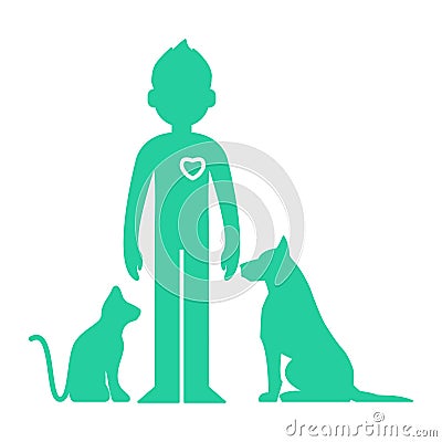 Animals help. Man Vector Illustration