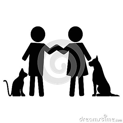 Animals help. Man love pets Vector Illustration