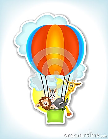 Animals in hot air balloon Vector Illustration