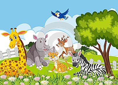 Animals in the jungle Vector Illustration