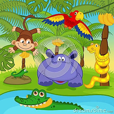 Animals in jungle Vector Illustration