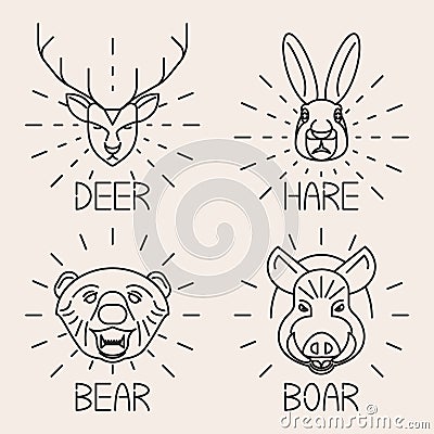 Animals line logo Set Nature Symbol Deer Bear Hare Vector Illustration