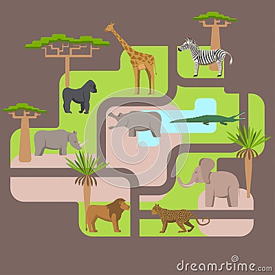 Animals living in Africa Vector Illustration