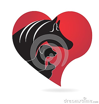 Animals love dog horse and cat silhouettes logo Vector Illustration