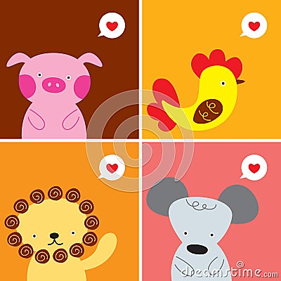 Animals love greeting card Vector Illustration