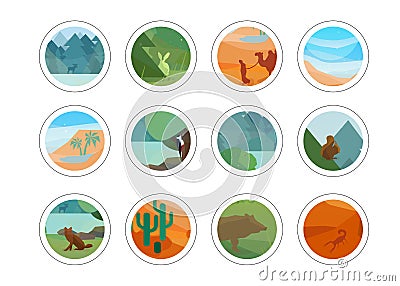 Animals and nature stickers set Vector Illustration