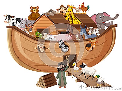 Animals on Noah`s ark isolated on white background Vector Illustration