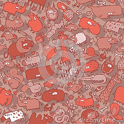 Animals and Objects Seamless Pattern Vector Illustration