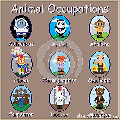 Animals Occupations, Vector Illustration