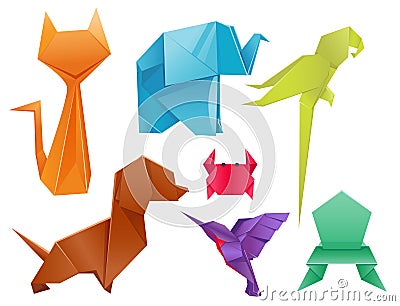 Animals origami set japanese folded modern wildlife hobby symbol creative decoration vector illustration. Vector Illustration