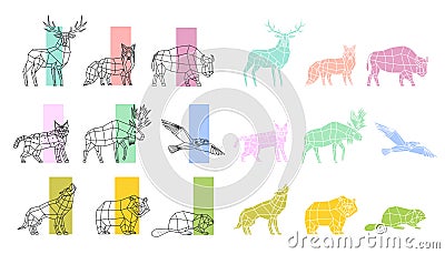 Animals Polygonal Linear Set Vector Illustration