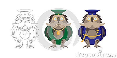 Animals and professions. Educational materials. Owl-military, owl-general. Vector icon set. Clipart Vector Illustration