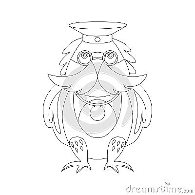 Animals and professions.Owl-military, owl-general. Coloring book for children. Linear image Vector Illustration