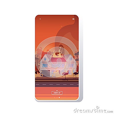 Animals running from forest fires in australia wildfire burning houses natural disaster concept intense orange flames Vector Illustration