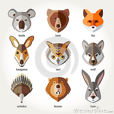 Animals set icon head muzzles Vector Illustration