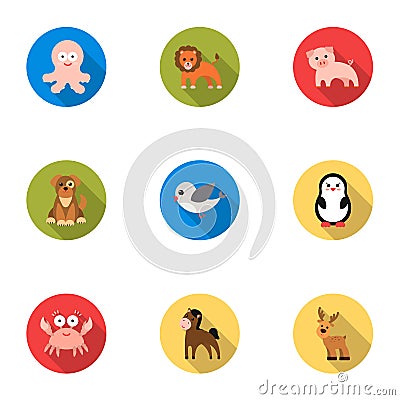 Animals set icons in flat style. Big collection of animals vector symbol stock illustration Vector Illustration